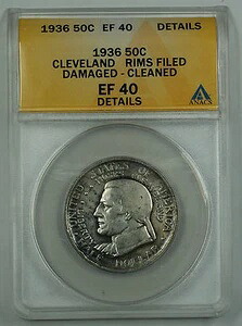 1936年クリーブランド銀貨50セント記念コインANACS EF 40詳細Clnd Rims Filed｜WORLD RESOURCE【KING店】