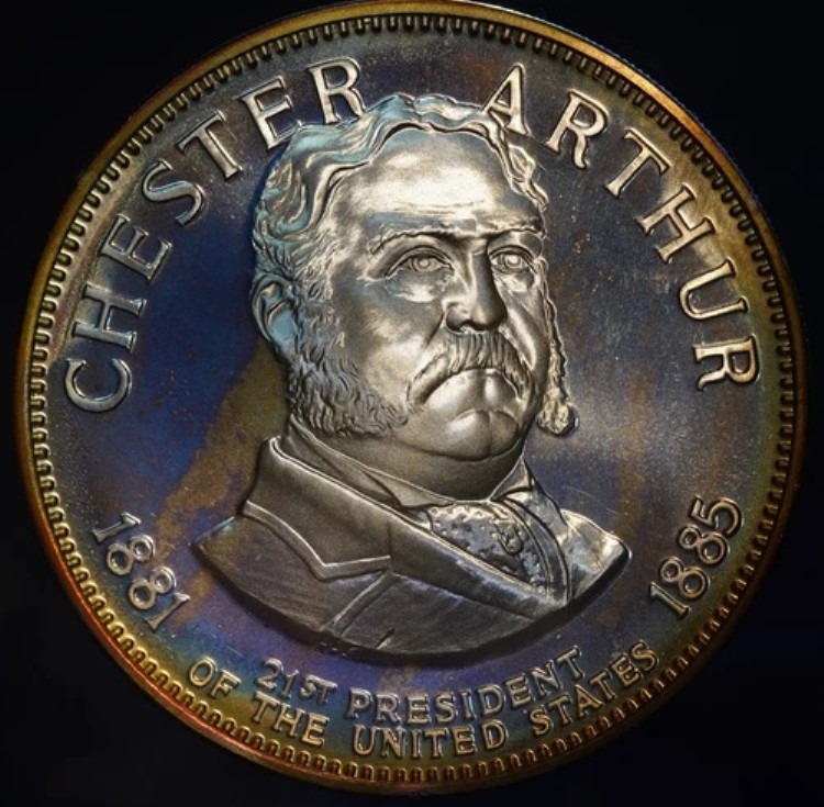 第21代大統領チェスター・アーサー・フランクリン・ミント 925シルバープルーフメダル ラウンド C3014|WORLD RESOURCE【KING店】