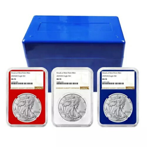 3 個セット - 2025 (W) $1 1 オンス アメリカン シルバー イーグル NGC MS70 ER ブルー ラベル レッド W...