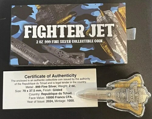 2024年 チャド ウェポンズ・オブ・ウォー 戦闘機 金メッキ 2オンス シルバーコイン