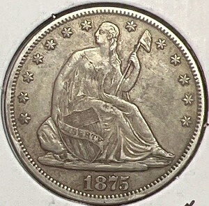 1875年 自由の女神像 半ドル銀貨 ほぼ未流通 実物コイン #C11589