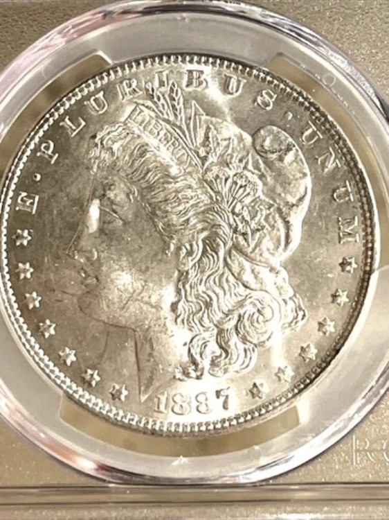 1887-P モルガン銀貨 MS64 PCGS ゴールドシールドホルダー グレートチークアンドストライク