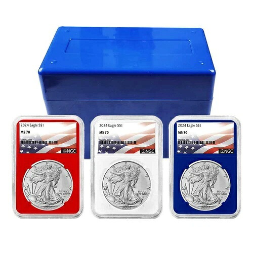 2024年 1ドル アメリカン シルバー イーグル 3点セット NGC MS70 旗ラベル 赤 白 青|WORLD RESOURCE【KING店】