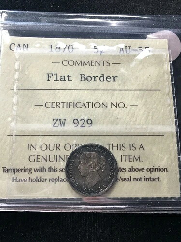 1870年 フラットボーダー、ICCSグレードカナダ、5セント、**AU-55** #ZW 929｜WORLD RESOURCE【KING店】