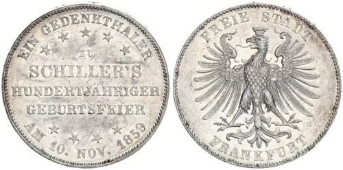 記念硬貨 フランクフルト ターラー 1859～100 シラー 誕生日 XF 96642｜WORLD RESOURCE【KING店】