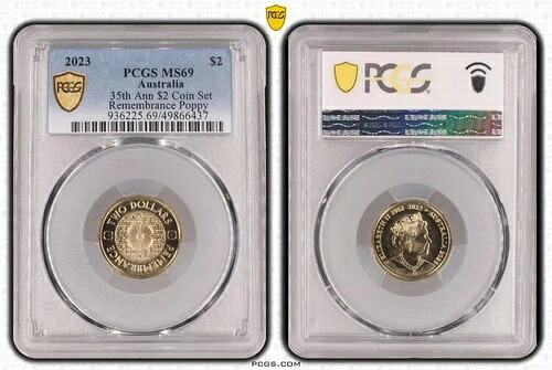 2023年 オーストラリア建国35周年記念コインセット 2ドル 追悼金貨 ポピー PCGS MS69
