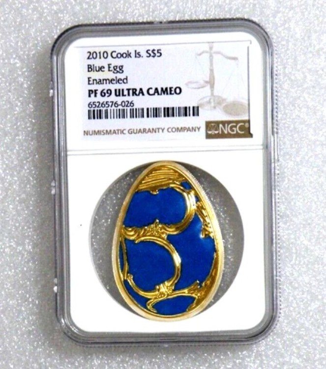 2010年 クック諸島 5ドル インペリアルエッグ ブルー NGC PF69 ウルトラカメオ シルバーコイン｜WORLD RESOURCE【KING店】