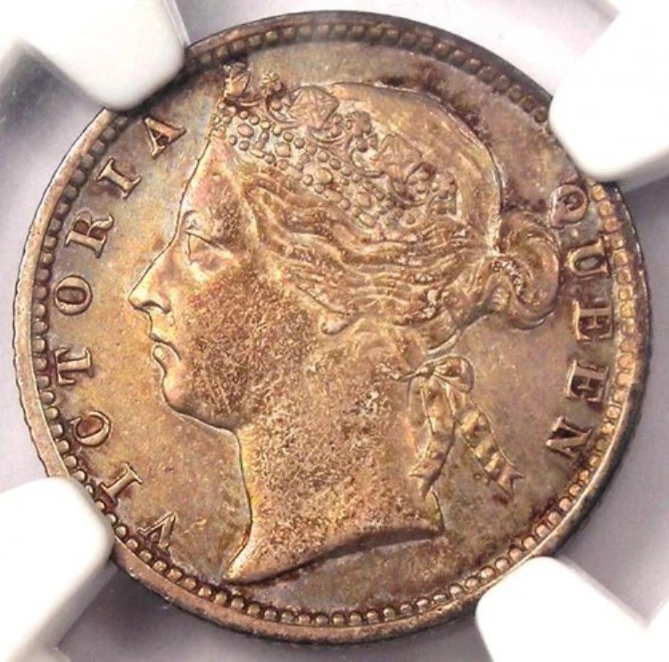 1894年 海峡植民地ビクトリア州 10セント 10C - NGC AU58 - 希少認定コイン