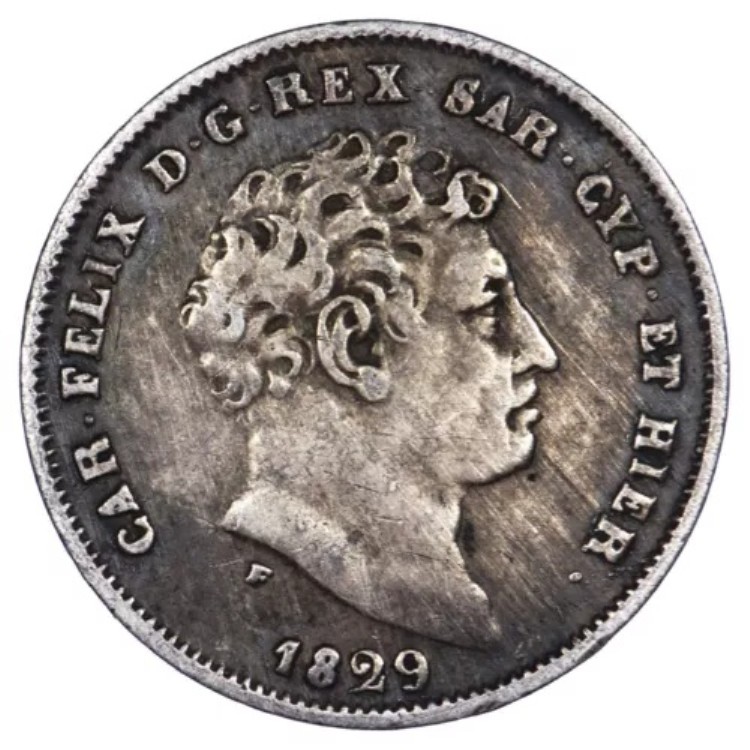 イタリア 25 センテシミ 1829 シルバー シャルル フェリックス サルデーニャ XF+/AU コイン|WORLD RESOURCE【KING店】