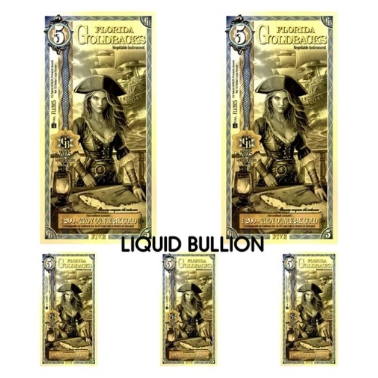 ロット 5 x 5 フロリダ アルファ ゴールドバック オーラム 24K ゴールドフォイル ノート 1/200オンス｜WORLD RESOURCE【KING店】 91,355円