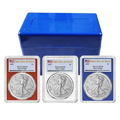 3 個セット - 2025 年 $1 1 オンス アメリカン シルバー イーグル PCGS MS70 FDOI フラッグ ラベル レッド ホワイト...｜WORLD RESOURCE【KING店】
