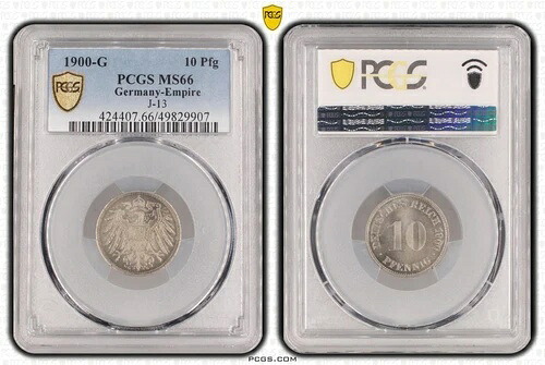 10 フェニッヒ 1900 G J-13 未流通 オリジナルロール PCGS MS66 Stgl. 122709