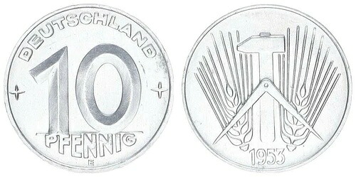 GDR 10 フェニヒ 1953 E レア イヤー/ミント マーク ほぼ Bu 76804 145,200円