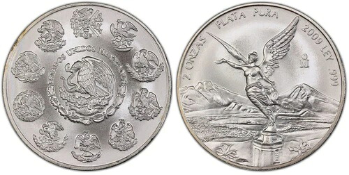 メキシコ リベルタッド 2オンス - 勝利の女神 - 鷲が蛇を食べる PCGS MS67 93104