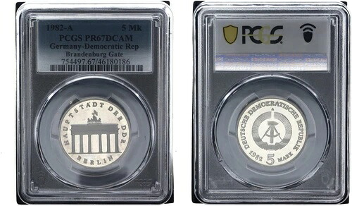 東ドイツ 5マーク 1982-A ブランデンブルク門 PCGS PR67DCAM プルーフ 121383