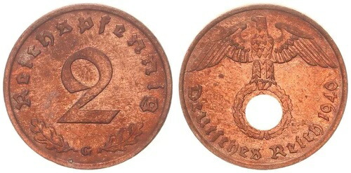 3.ライヒ 2 フェニヒ 1940 G J.362 レア ミント マーク ミント ステート 118583