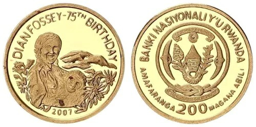 ルワンダ 200 2007 1g ゴールド ディアン・フォッシー Pf IN カプセル 125332