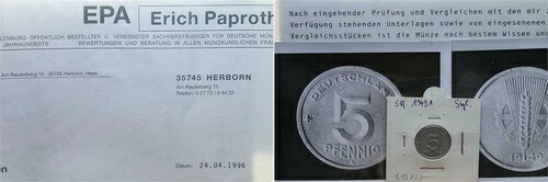 GDR 5 ペニヒ 1949 A 証明書付き パプロス ブリリアント 未使用 56444