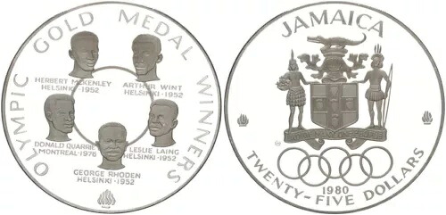 ジャマイカ 25ドル 1980年 銀貨 金メダル受賞 Pf 113174｜WORLD RESOURCE【KING店】