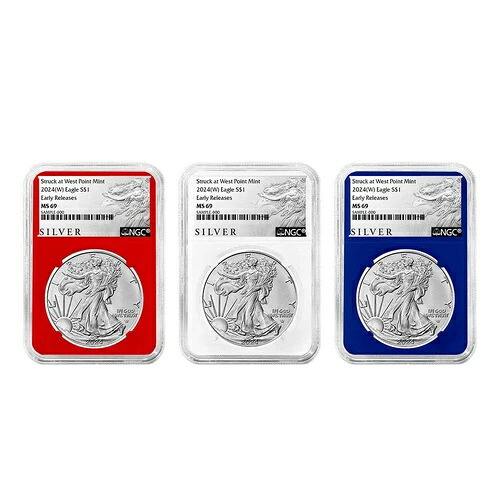 2024年 (W) 1ドル アメリカン シルバー イーグル 3点セット NGC MS69 ER ALSラベル 赤 白 青｜WORLD RESOURCE【KING店】