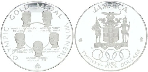 ジャマイカ 25ドル 銀貨 1980年 モスクワオリンピック 金メダル受賞 PP 54496｜WORLD RESOURCE【KING店】