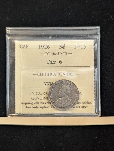 1926年 Far 6、ICCSグレードカナダ、5セント、**F-15** # XKM 708｜WORLD RESOURCE【KING店】