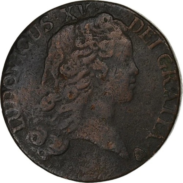 [#1278078] フランス、ルイ 15 世、ソル・オ・バスト・アンファンタン、1719 年、ストラスブール、銅、VF｜WORLD RESOURCE【KING店】