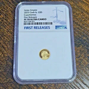2025年 5ドル クック諸島 NGC PF70 ウルトラカメオ .999 ゴールド 1/2g クアウテモック アステカ｜WORLD RESOURCE【KING店】