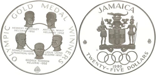 ジャマイカ 25ドル 1980年 銀貨 金メダル受賞 Pf 113174｜WORLD RESOURCE【KING店】