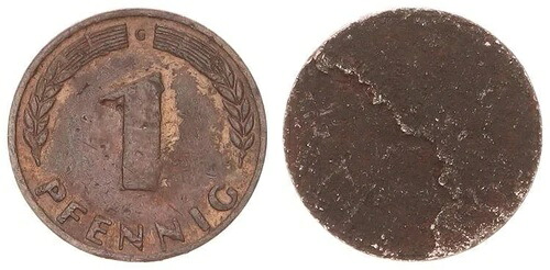 1 Pf. J.380 片面ラッカー貨幣（年号なし） 薄いシュレットリング 1.09g 92731｜WORLD RESOURCE【KING店】