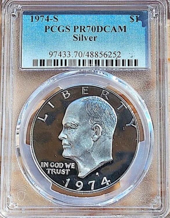 1974-S シルバー アイゼンハワー ドル PCGS PR70DCAM アイテム # 69｜WORLD RESOURCE【KING店】 245,850円