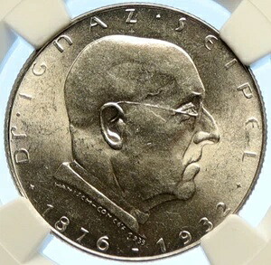 1933年 オーストリア イグナツ・ザイペル アンティークシルバー 2シリング オーストリアコイン NGC i106582｜WORLD RESOURCE【KING店】