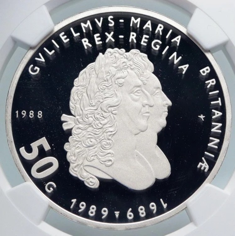 1988年 オランダ ベアトリクス女王ウィリアム&メアリー プルーフ銀貨 50G NGC i89321|WORLD RESOURCE【KING店】