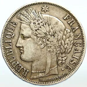 1851年 フランス アンティーク リバティ リース 純正シルバー 5フラン フランスコイン i99501|WORLD RESOURCE【KING店】