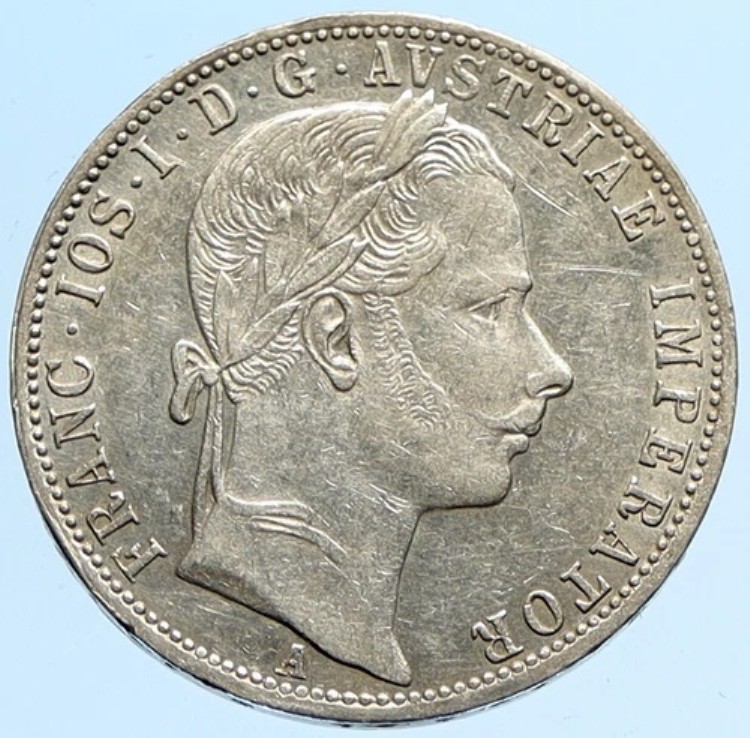 1861年 オーストリア フランツ・ヨーゼフ1世 イーグル アンティーク オールド シルバー フローリン コイン i97292｜WORLD RESOURCE【KING店】