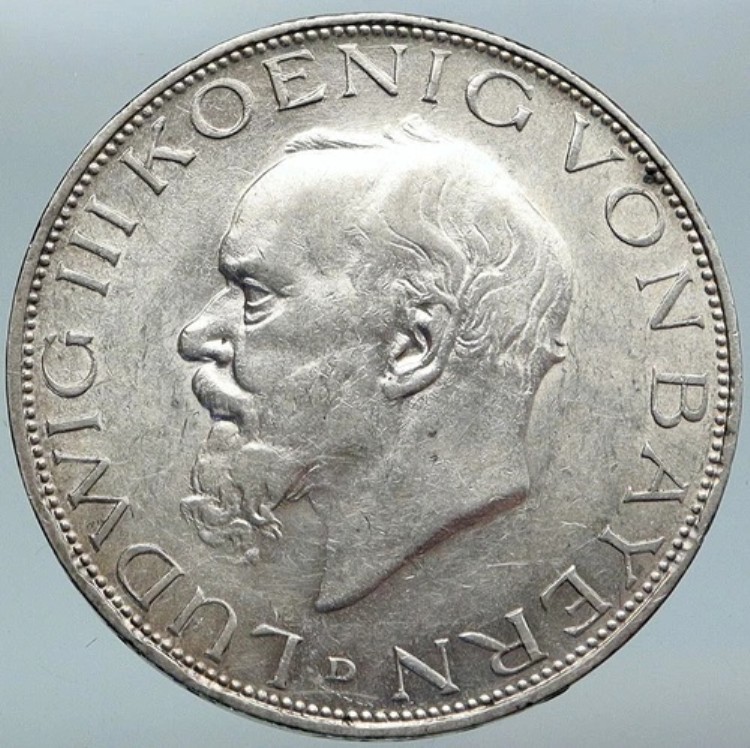 1914年 D ドイツ ドイツ諸州 バイエルン 国王 ルートヴィヒ3世 銀貨 3マルク i88103|WORLD RESOURCE【KING店】