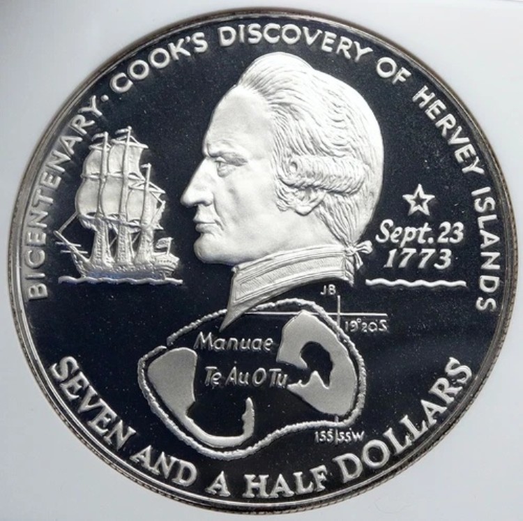 1974年 クック諸島 エリザベス2世 ジェームズ・クック PF シルバー 7.5ドル コイン NGC i88916｜WORLD RESOURCE【KING店】 245,850円