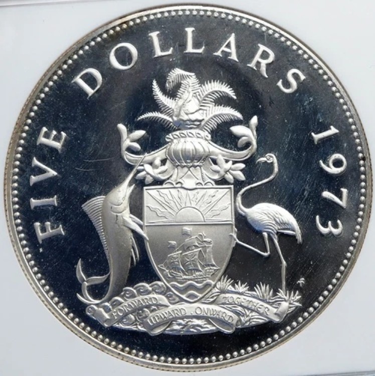 1973年 バハマ エリザベス2世 海賊撃退モットー プルーフ シルバー 5ドルコイン NGC i88917|WORLD RESOURCE【KING店】