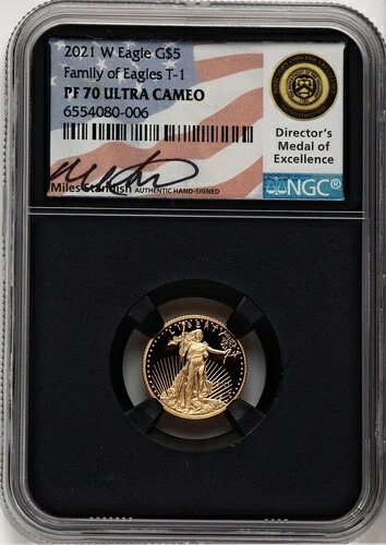 2021-W 5ドル 10分の1オンス 金イーグル T-1 マイル スタンディッシュ NGC PF70