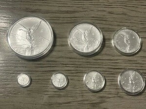 2022 メキシコ リベルタード 7 コイン .999 Au セット 1/20、1/10、1/4、1/2、1、2 & 5 オンス BU