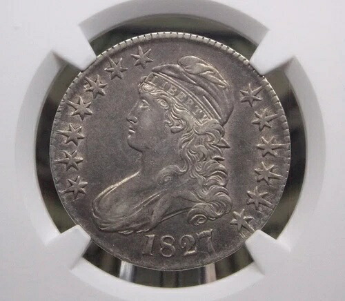 1827年製 キャップドバスト シルバーハーフドル 50セント NGC AU55 #007 未使用 ECC&C