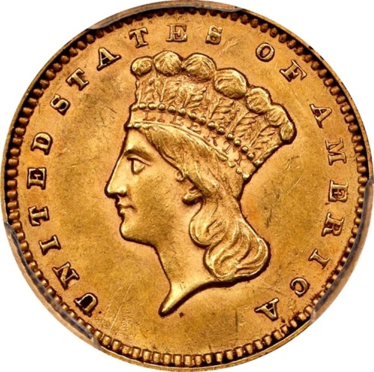 1862年 リバティヘッド 1ドル金貨 タイプ3 PCGS AU58