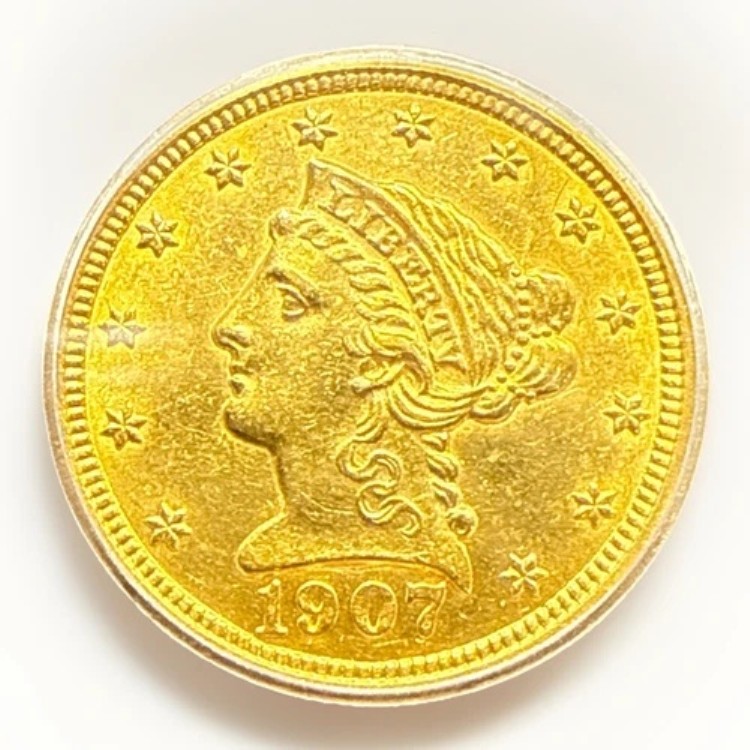1907年 2.50ドル リバティゴールド ICG AU品質 ほぼ未流通 残存率低い