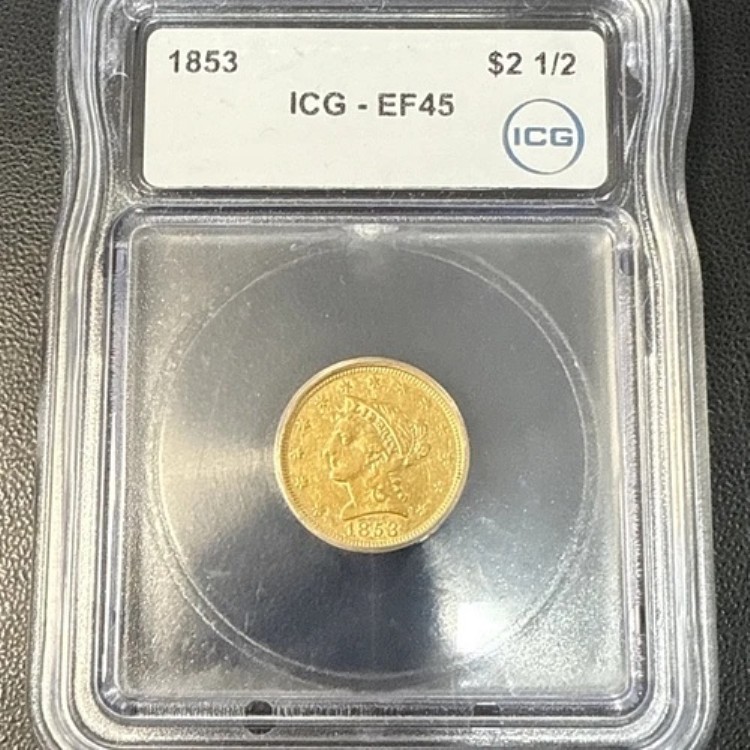 1853年 P $2.50 ゴールド リバティ ヘッドクォーター イーグル ICG XF 45 EF45 | 低サバイバルポップ