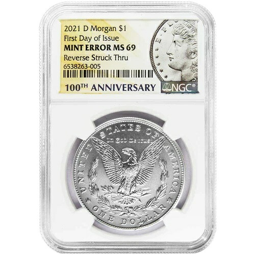 2021-D $1 モルガン シルバー ダラー NGC MS69 FDI ミント エラー リバース ストラック スルー 10...