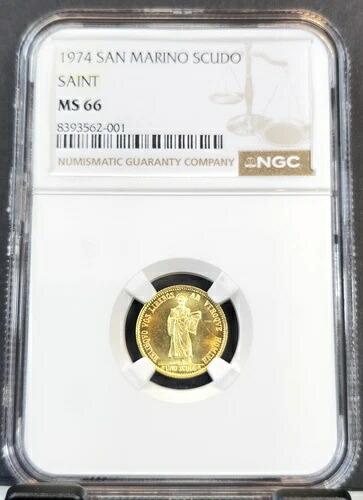 1974年 サンマリノ ゴールド 1スクード 貨幣鋳造再開 NGC MS 66 希少宝石 BU