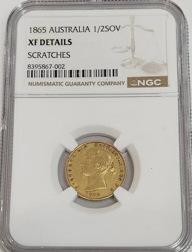 1865 XF 詳細 オーストラリア 1/2 ソブリン金貨 NGC