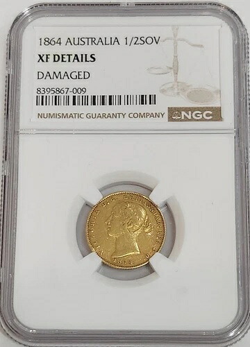1864 XF 詳細 オーストラリア 1/2 ソブリン金貨 NGC