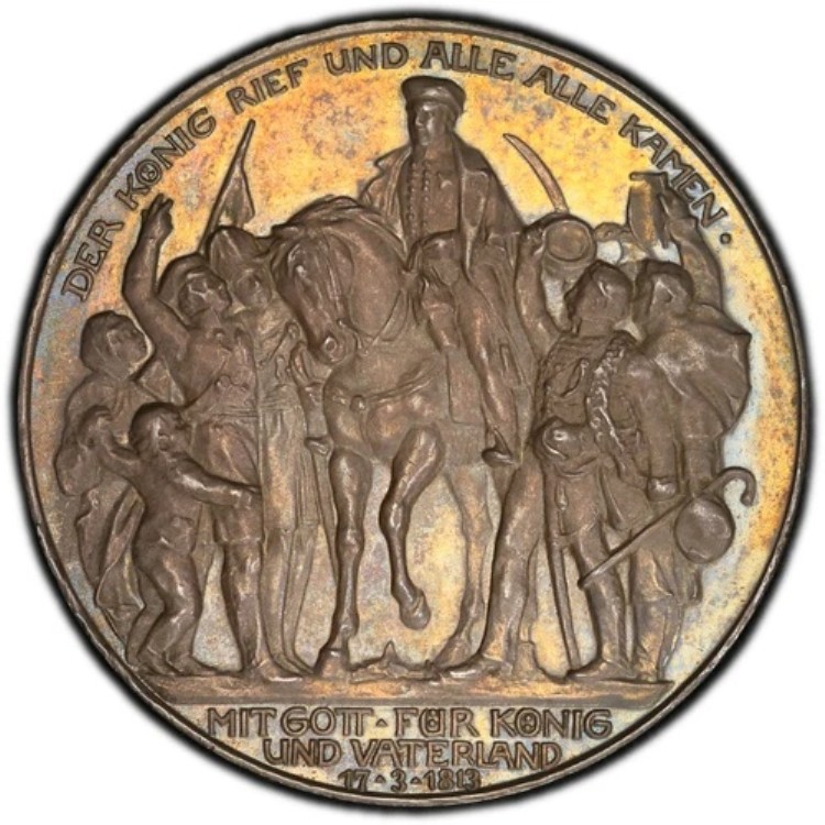 ドイツ、プロイセン：ヴィルヘルム2世、3マルク 1913-A、PCGS プルーフ 64 ゴールドシールド！