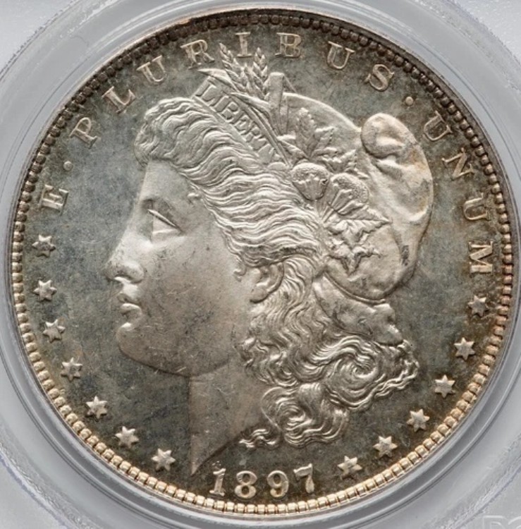 1897年モルガン・ダラー、PCGS MS-64 PL！オールドグリーンスラブ！素晴らしい！驚くほど美しい！
